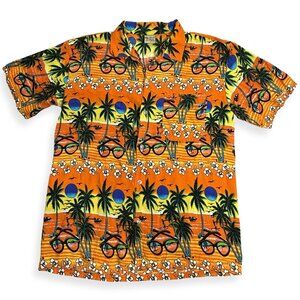 InGear Shirt Mens L Hawaiian Tropical Orange‎ Palm Trees Sunglasses Beach Rayon